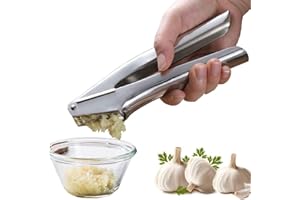 KUTO Garlic Press Stainless Steel Mincer & Crusher,Professional Efficient Square Hole Design,Easy Squeeze Easy Clean with Cleaning Brush, Dishwasher Safe