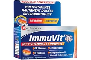Forté Pharma - Immuvit'4G | Complément Alimentaire Vitalité et Immunité - 12 vitamines, 7 minéraux et 4 Ferments | 30 comprimés Tri-couches