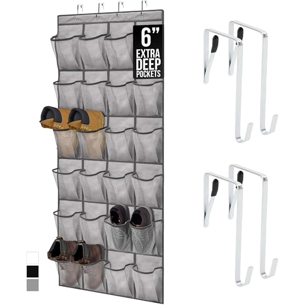Felibeaco Over The Door Shoe Organizer - 2 Pack, 48 Mesh Pockets, Black Fabric Hanger For Closet & Dorm
