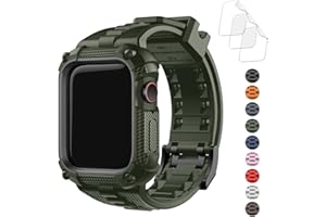 Fullmosa pasek na zegarek, wytrzymały pasek silikonowy na zegarek iWatch z osłoną ekranu i etui typu Bumper dla mężczyzn, kompatybilny z Apple Watch Series 8/7/6/5/4/SE2/SE (45 mm, wojskowa zieleń)