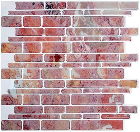 Fertel High Quality 10.5"x10" Peel and Stick Wall Tile, Pink Marble , Pack of 10