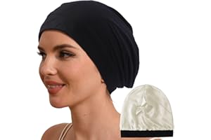 Hat Hut Gorro de dormir 100% seda de morera con forro de seda pura para cabello rizado, gorro para dormir, gorro holgado con forro de seda