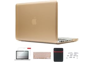 Se7enline Compatible with Macbook Air 13.3" (Models: A1369, A1466) 2010/2011/2012/2013/2014/2015/2016/2017 Hard Shell Case&Sleeve Bag&Keyboard Cover Skin&Screen Protector&Dust Plug,Gold