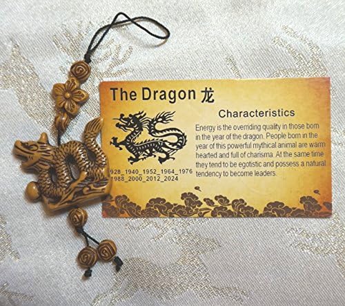 CHINESE NEW YEAR LUCKY DRAGON FENG SHUI CHARM WITH BEADED CORD AND CHARACTERISTIC CARD