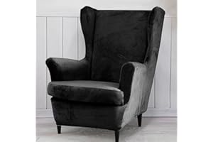 Qelus Samt Ohrensessel Überzug,Sesselbezug Ohrensessel,Plüsch Stuhlhussen Sessel，Möbelbezüge Schutz für Wohnzimmer Schlafzimmer Dekoration (Dunkelgrau)