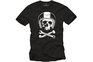 MAKAYA Tee Shirt Originaux Mécanicien Casque Moto avec Skull
