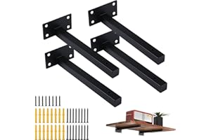 TESYEUX 4 Pcs Équerre Étagère 35CM ​Support Étagere pour Murale Fixation, Supports d'étagère Murale,Robuste Support d’Angle,Support Flottant Industriels,Plateaux de Fixation Rétro en Métal avec Vis Noir