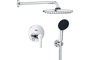 GROHE Start 250 – system prysznicowy (250 mm głowica prysznicowa z 1 rodzajem strumienia, 2 strumienie, uniwersalne pudełko do zabudowy, wąż prysznicowy 150 cm), okrągły, chrom, 25292000