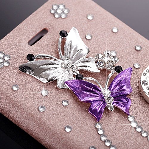 For iPhone 5s Case,L-FADNUT Bling Jewellery Crystal Rhinestone Flip PU Leather Case,3D Butterfly [Magnetic Diamond Buckle] with Stand Wallet Card Holder For iPhone 5/5s - Rose Gold