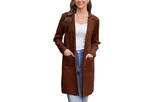 GRACE KARIN Damen Offene Lang Strickmantal Mittellang Anzug-Stil Revers Casual Strickjacke Pullover