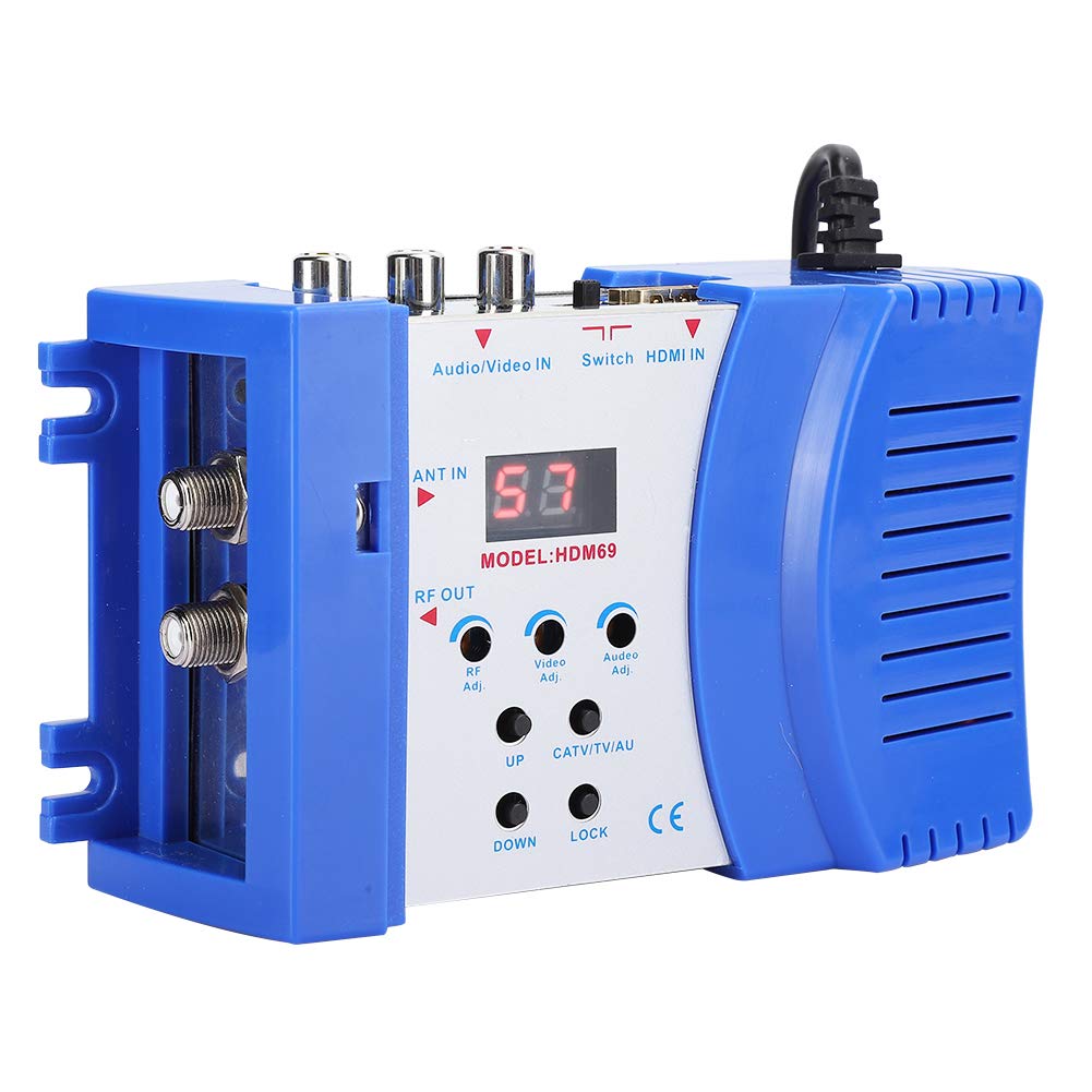Professional HDM69 Digital Modulator HF HDMI Modulator AV HF Converter PAL NTSC Standard Modulator VHF UHF Operating Frequency for Satellite Receiver (EU Plug 100-240V)