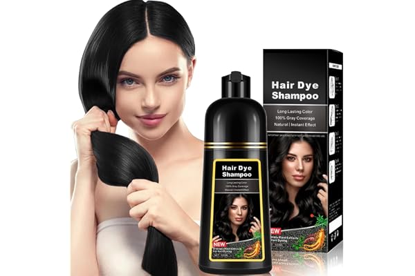 Shampoing colorant naturel pour cheveux noirs, shampoing colorant pour cheveux 3-IN-1, cheveux bruns nourrissant et colorant pour les hommes et les femmes en 10-15 mins(Natural Black)