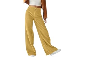 Yutdeng Pantalones de Pana Mujer Pierna Recta Pantalones Largos Invierno Cintura Alta Pantalon Mujer Pierna Ancha Elegantes Vintage Y2K Pantalón Pana Casuales Elásticos Otoño Color Sólido Bolsillos