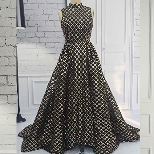 Wedding Dress Long Section Lace Sequins Saudi Style Dress,Black,L
