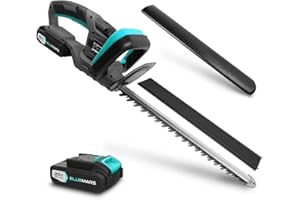 BlueMars 20V Cordless Hedge Trimmer & Cutter – Electric Hedge Trimmer for Hedges, Shrubbery, Bushes – Hedge Cutter Cordless for Garden – Included 2.0AH Battery & Charger, Blade Cover, Storage Plate