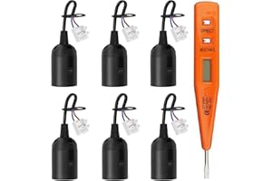 KIUIOM Oprawka lampy E27, 6 sztuk, oprawka placu budowy, z kablem i testerem napięcia, do salonu, żyrandola, kuchni, sypialni