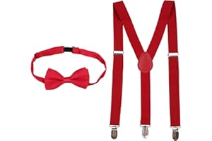 WedDecor Children Braces Bow tie sets, Solid Color Kids Braces with Strong Clip, Unisex Adjustable Elastic Suspenders and Bow Tie Set for Wedding, Parties, Fashion Accessory, 25mm Wide