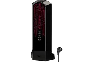 Brennenstuhl gaming grenuttag torn 9-vägs med USB och RGB-ljusstyrning (grenuttag i torndesign med överspänningsskydd, 2m kabel, 3x USB C med max. 45W PD, 2x USB A och switch)