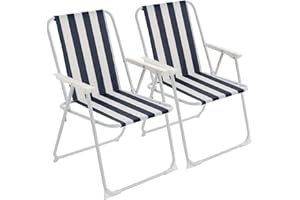 Harbour Housewares Klappe Metall Beachstühle - Blauer Streifen - Pack Von 2