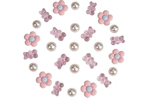 Aikeis Adornos para zapatos de oso y margarita, adecuados para mujeres, niñas y niños (10 ositos rosados + 11 cuentas blancas + 6 piezas de margaritas rosas), Resina