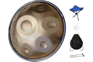 GLADFRESIT Handpan "Gold Performer" 18 cali, 9 nut, 440 Hz, w rozmiarze G Minor ze stojakiem, torbą na rękę, wytrzymałymi pałeczkami i bezpyłową ściereczką (złoty, 9-440 Hz)
