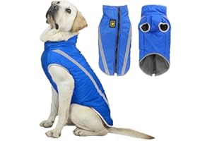 Voarge Wodoszczelny płaszcz dla psa, ciepła kurtka, odblaskowy, regulowany strój, kurtka zimowa dla małych, średnich psów, z otworem na uprząż (niebieski, 3XL)