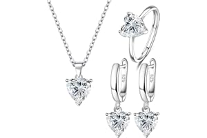 TOEECY Zestawy biżuterii w kształcie serca dla kobiet dziewcząt serce kryształowy wisiorek naszyjnik kolczyki i pierścionek zestaw sześcienna cyrkonia prezent na ślub dla druhny na studniówkę