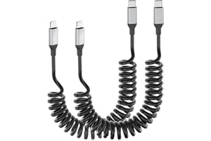 Acecene USB C auf Lightning Spiralkabel [2 Stück], MFi Certified Carplay Kabel iPhone Ladekabel Kurz, 2.4A USB C auf Lightning Kabel für iPhone 14 13 12 11 Pro Max X XS XR 8 7 6 Plus SE - Schwarz