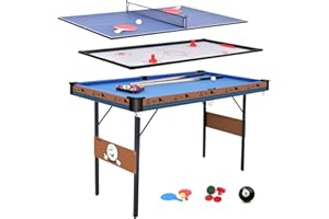 OYE 55 Inch Folding Combo Game Table，3 in 1 Multi Function Game Table Billiards Table, Air Hockey Table, Pool Table, Ping Pong Table, 140 * 82 * 74CM