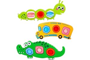 FILOEEX 3PC Montessori Sensory Toys, Travel Sensory Toy for Babies Montessori Learning Push and Pop Game for Toddlers 1-3 Years Airplane Car Rides Travel Essential