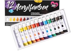 Ideen mit Herz Lot de 12 tubes de peinture acrylique de 12 ml, 12 couleurs, qualité studio | Idéal pour les artistes