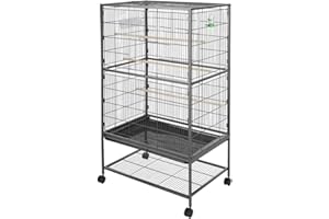 Melko Woliera dla ptaków z rolkami, metalowa woliera pokojowa, klatka zewnętrzna, drążki do siedzenia, miska na karmę