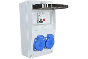 RoadEu - Répartiteur de Courant 230V - 2x Prises avec Disjoncteur et Voyant LED rouge - Répartiteur de prises avec disjoncteur C 16A