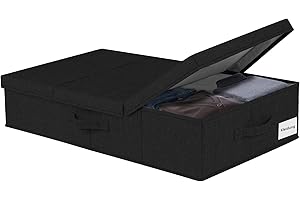 JUPELI Unterbett Aufbewahrungsbox mit Deckel, Faltbarer Unterbettkommode Kleideraufbewahrung, Decken Organisator Lagerbehälter mit 3 Griff für Bettdecken Decken Kleidung Steppdecken (Schwarz)