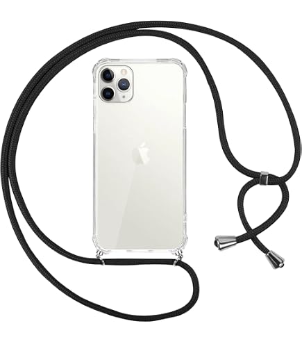 MyGadget Cover per iPhone 11 Pro Max - Custodia con Corda - Case con Cordino Opaca Antiurto con Laccio | Tracolla - Practical Stylish - Nero