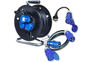 INTUIFLEX Set avvolgicavo da campeggio CEE, cavo da 25 m su avvolgicavo + cavo di collegamento CEE + adattatore, cavo da campeggio H07RN-F 3G2,5, set di cavi da campeggio, roulotte, accessori IP44, 230V