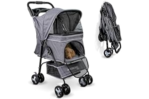 Mobiclinic® pets, Passeggino per cani, Ideale di piccola taglia e anziani, Zuma, Fino a 15 kg, Ruote con freni 360°, Cestino xxl, 3 finestre cerniera zanzariera, Portabicchieri