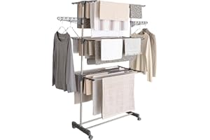IDMarket - Séchoir à Linge Vertical Pliable 3 Niveaux Maxima capacité 20M INOX et Gris