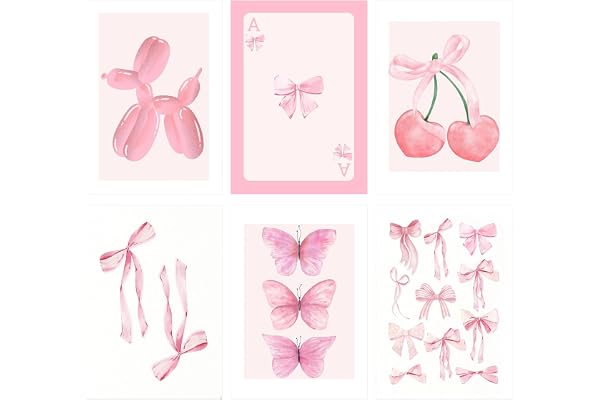 HDGSAFD 6 stycken Rosa Estetiskt Plakat, Söt Modeplakat För Flickor, DIY-Väggkonst Ritning Hängande Ornament, Kreativ Väggtid