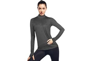 ZENGJO Long Sleeve Running Top Womens 1/4 Zip Gym Yoga Sports Tops with Thumb Holes Quick Dry