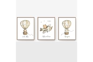 BABY MOI 3 Set Nursery Prints Safari Animals Nursery Bedroom decoration wall art Unframed Jungle Let The Adventure Begin Lion, Tiger, Elephant Baby Gift boy girl A4