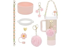 Glvomazty 7 Piezas Set de Accesorios Para Stanley Cup incluye Pajitas Reutilizables Tapa, Mango de Botella de Agua, Protector de Fondo de Silicona adecuado para Stanley Quencher 30 y 40oz