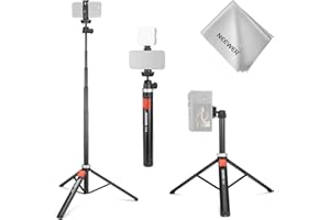 NEEWER Treppiede Telefono Fotocamera con Portacellulare e Telecomando, Cavalletto Selfie Stick in Metallo da 160cm per Video Vlog Viaggio Compatibile con iPhone Canon Sony Nikon, Panno Pulizia, TS05