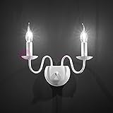 FIAMMINGO LAMPADA PARETE 2 LUCI BIANCO OPACO 2XE14 STILE PROVENZALE CLASSICO RUSTICO COUNTRY CHABBY CHIC