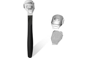 URAQT Stainless Steel Foot File, Corn and Callus Remover Foot File Pedicure Tool Includes 10 Replacement Heads Heel Scrubber Scraper, Corn Plane, Footcare(Black)