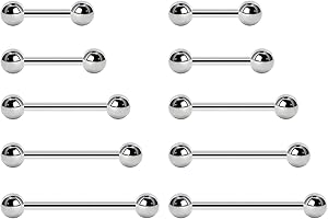 NewkeepsR 1.2/1.6/2.0/2.5mm acier fileté extérieurement anneau de langue mamelon Barbell Bar corps Piercing 8mm 10mm 12mm