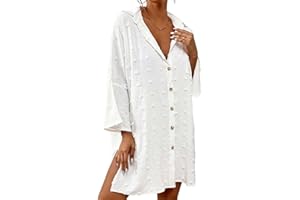 Bsubseach Robe de Plage en Duvet à Boutons Femme à Manches Volantes Chemise de Plage Blouse Ete Chemisiers Chic Elegant Maillots de Bain