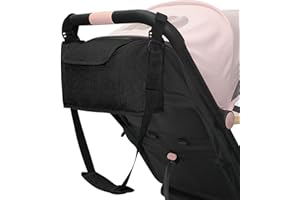 Nramwell Organisers Pushchairs, Buggy Organiser Stroller, Baby Pram & Pushchair, Pram Handlebar Bag, Pram Bag Storage Backbag, Buggy Pram Bag Organiser with Shoulder Strap Fit All Buggy (Black)