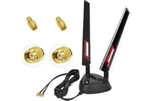 Antenna AQTAQ WiFi 6E Tri-Band WiFi 6GHz 5GHz 2.4GHz Antenna RP-SMA WLAN Antenna Base Magnetica con Cavo di Prolunga da 2m/6.6ft per PC Scheda Madre Bluetooth WiFi 6 Router Telecamera PC Desktop Wirel