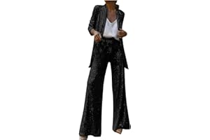 MIOYGOCQ Conjunto de 2 piezas de lentejuelas brillantes para mujer, blazer de manga larga y pantalones de cintura alta, elegante conjunto de fiesta de noche